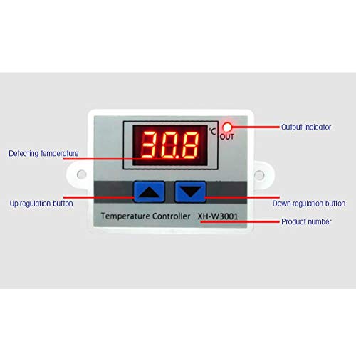 FTVogue XH -W3001 מתג תרמוסטט של בקר טמפרטורה דיגיטלית עם בדיקת חיישן אטום למים -50 ° C ~ 110 ° C [24V],